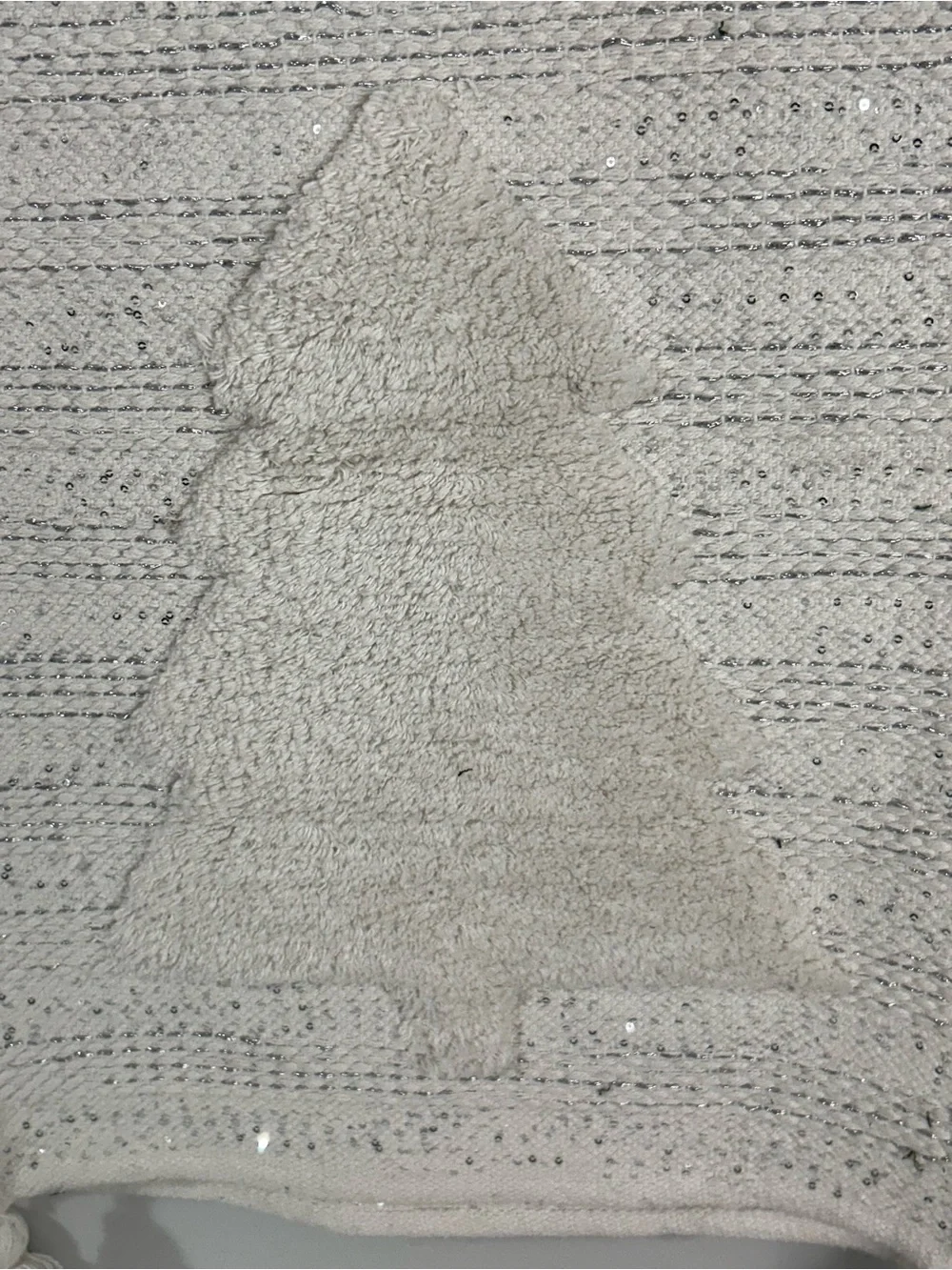 Rachel Zoe Creamy White Textured 16”x 72” Table Runner Tree Motif Silver Sequin